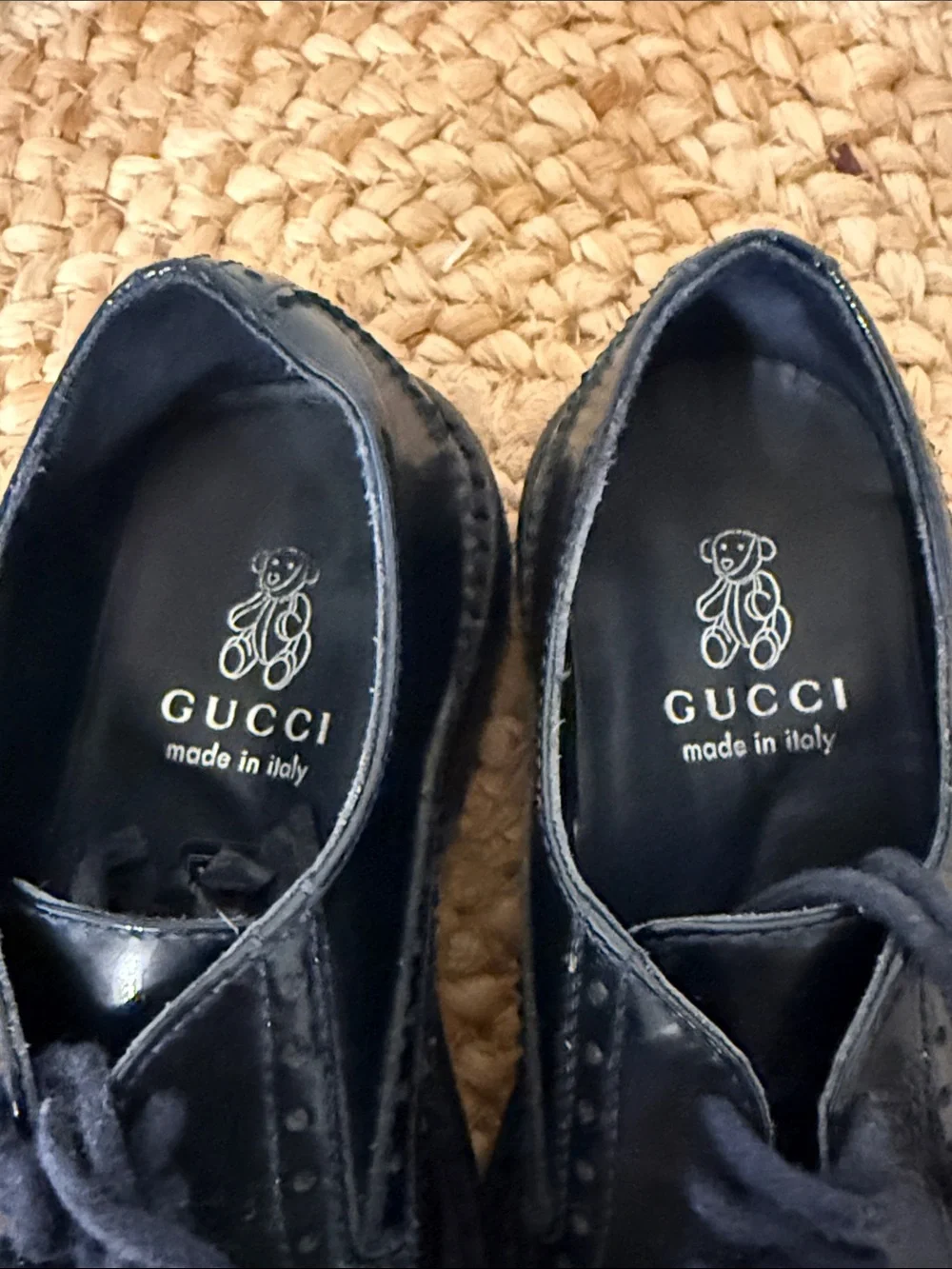Gucci Kids BLack Patent Leather Wingtip Brogue Lace Up Shoes Size EU 27 US 10.5